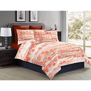QUARD 144 TC Cotton bedsheet with 2 Pillow Covers, Floral Vine, Orange
