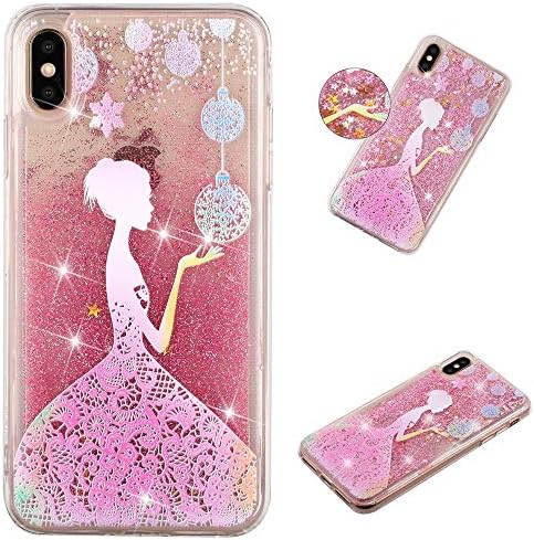 Glitter Case for iPhone Xs MAX,QFFUN Bling Floating Liquid Quicksand Soft Clear Slim Fit Silicone Case with Screen Protector Shockproof Anti-Scratch Bumper Protective Cover - Girl