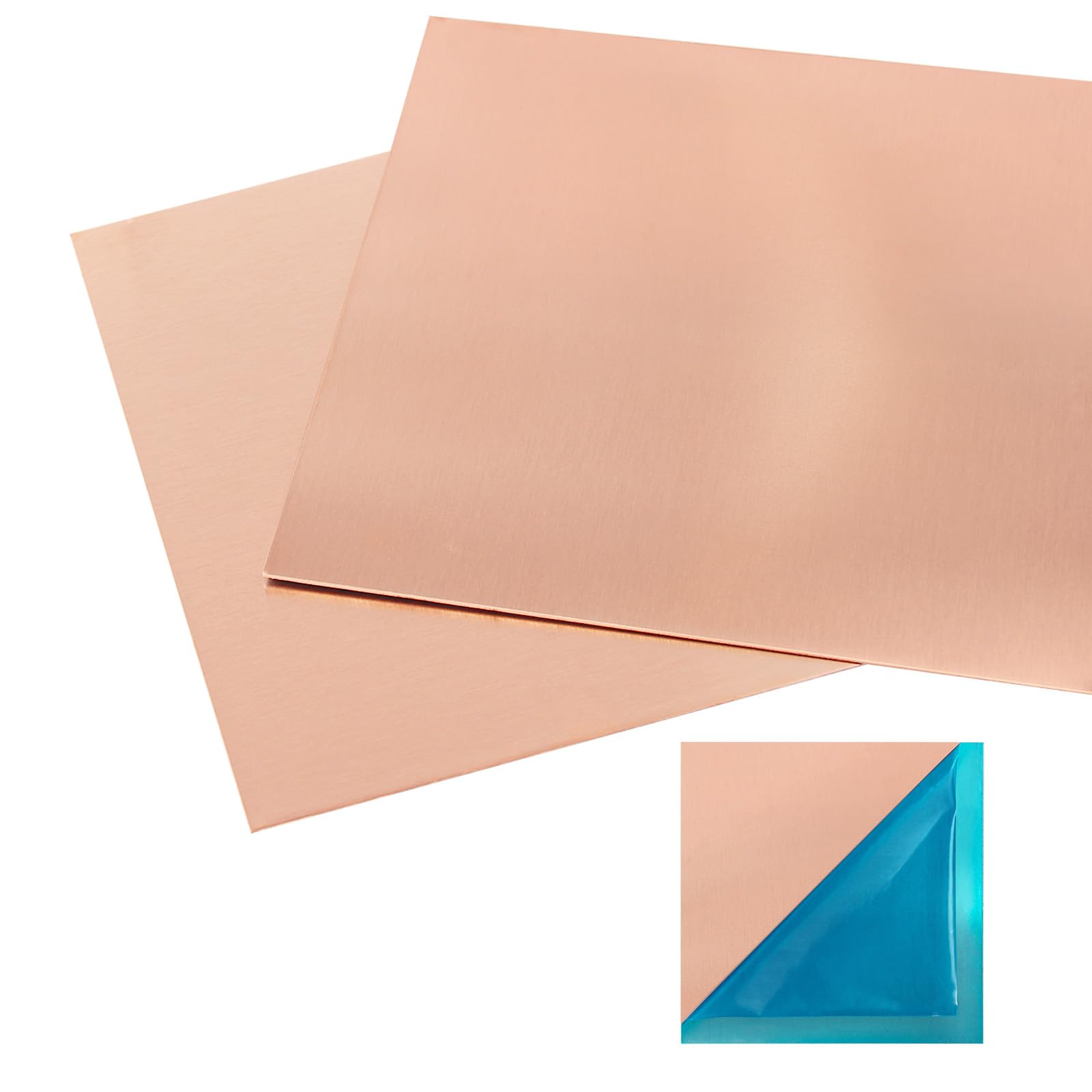 2 Pcs 99.9%+ Pure Copper Sheet, 6" x 6", 28 Gauge(0.3mm) Thickness, No Scratches, Film Attached Copper Plates