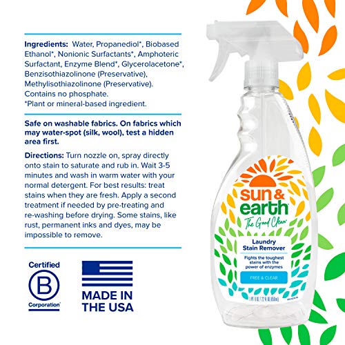 Laundry Stain Remover Spray by Sun & Earth, 22 fl oz Pack of 2, Free