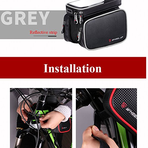 Bike Storage Bag, Waterproof Universal Cycling Bicycle Frame Bags Phone Mount Holder For Iphone 6/6s/7/7s/8/X plus samsung 7 note 7 Below 6.2 inch Top Tube Handlebars Storage Bag