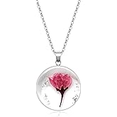 KBFORU Birth Flower Necklace Silver For Women - 1-12 Month Necklace - Handmade Pressed Flower - Unique Holiday Gift - 18"