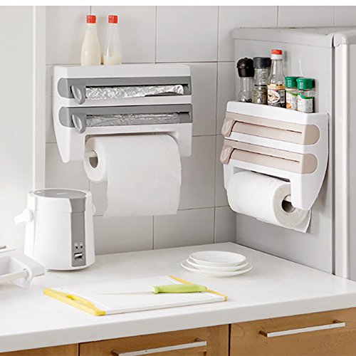 MOVEmen Creative Plastic Wrap Cutting Shelf Kitchen Cling Film Sauce Bottle Storage Rack Paper Towel Holder Kitchen Accessor Storage Shelf Home Decor Dinning Room Kitchen Article (Gray) - Thumbnail 3