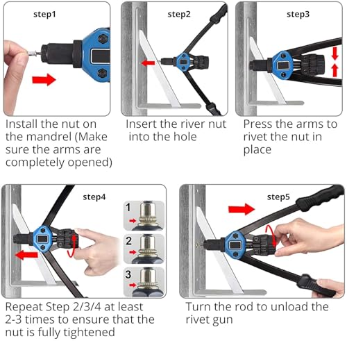 TERRIFI Rivet Nut Gun Tool Kit, 34 cm Hand Riveter with 110pcs Nuts (M3-M12), Includes M3, M4, M5, M6, M8, M10, M12, Pop Rivet Nut Tool Set with Carrying Case