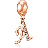Rose Gold Letter Charms 925 Sterling Silver Alphabet Initial A~Z Charm Letter Beads fit Pandora European Bracelets for Mom Wife Daughter Gift