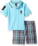 U.S. Polo Assn. Boys' Little Embellished Pique Shirt and Plaid Short, 4T