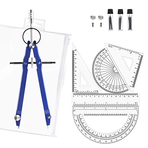 Gimars 6pcs Compass Set with Lock, Divider Set with Protractor, Rulers, Set Squares, for School, Geometry, Math, Drafting, Drawing, Woodworking, Student, Teacher, Artist, Architect, Engineer