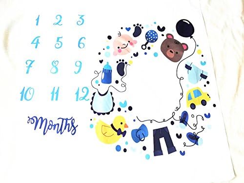 Milestone Blanket,Baby Boy Blue Fashion Monthly Old Picture Milestone Blanket Photo for Newborn,Baby Swaddling Blanket for Photography Background