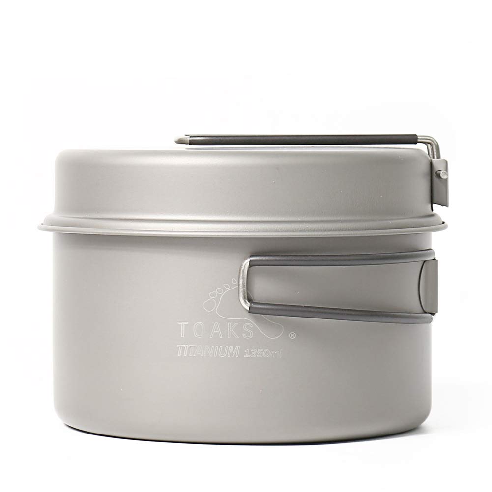 Toaks titanium outdoor camping pan, hiking cookware, backpacking cooking picnic bowl, pot pan set, 1350ml