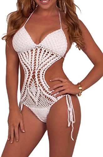 Crochet Monokini L White Daisy Swimwear