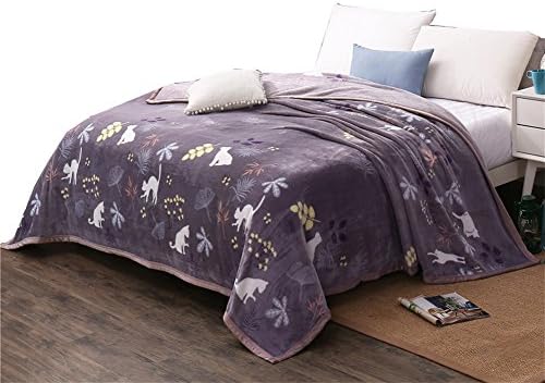 Cozzy Soft and Warm Micro Plush Fleece Bed Blanket All Seasons Full Size 70" by 79" (Naughty White Cats with Flowers and Leaves Print on Purple Background)