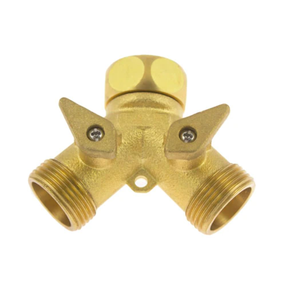 3/4" Brass Manifold,2 Way Garden Hose Splitter Hose Tap Connector,Outdoor Y Valve Water Tap Splitter Washing Machine Hose Connector,Y Splitter Manifold Garden Hose Faucet Adapter with On/Off Valves