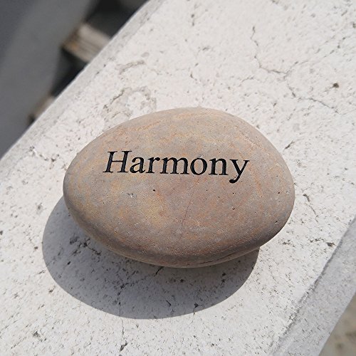 Harmony Inspirational Message Natural Beach Pebble Engraved Stones, Great Anniversary or General Romantic Gifts