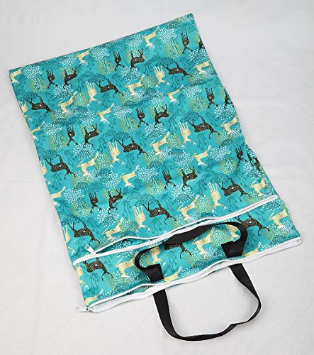 Large Hanging Wet/Dry Cloth Diaper Pail Bag for Reusable Diapers or Laundry (Blue Deer)