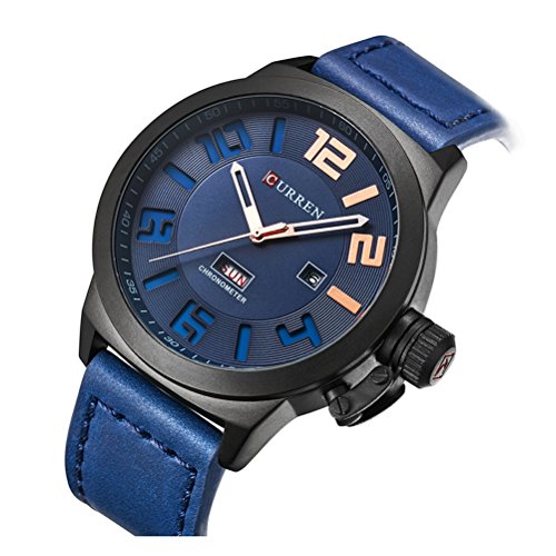 CURREN Reloj Masculino Moda Casual Relojes Hombres Top Brand Luxury Watch Cuero Fashin Relojes de Pulsera Azul - Imagen 3