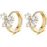 Reffeer Solid 925 Sterling Silver CZ Bow Hoop Earrings Ribbon for Women Teen Girls Small Bowknot Hoop Earrings Cartilage