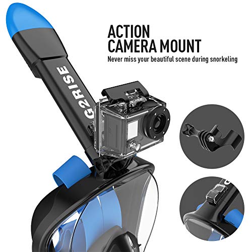 G2RISE SN01 Full Face Snorkel Mask with Detachable Snorkeling Mount, Anti-Fog and Foldable Design for Adults Kids (Black Blue, L/XL) - Thumbnail 7
