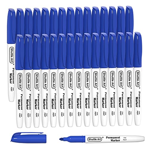 Shuttle Art Permanent Markers, 30 Pack Blue Permanent Marker set,Fine Point, Works on Plastic,Wood,Stone,Metal and Glass for Doodling, Marking…