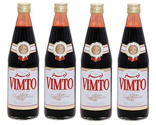 Vimto Fruit Cordial Drink 4 Glass Bottles - 25 fl.Oz/710ml. each - شراب فيمتو الاكثر شعبية في العالم العربي