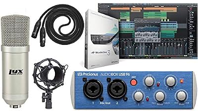 PreSonus AudioBox USB 96 Recording Bundle with Condenser Microphone Shockmount XLR Cable and Studio One Artist + Studio Magic Software (Interface Color May Vary in Blue or Black)