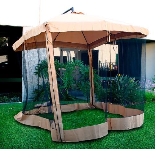 Offset Tan Patio Umbrella Instant Gazebo With Mesh Netting Amazon