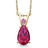 Gem Stone King 14K Yellow Gold Red Created Ruby and Pink Created Sapphire Pendant Necklace for Women | 1.47 Cttw | Gemstone July Birthstone | Pear Shape 9X6MM | With 18 Inch Chain
