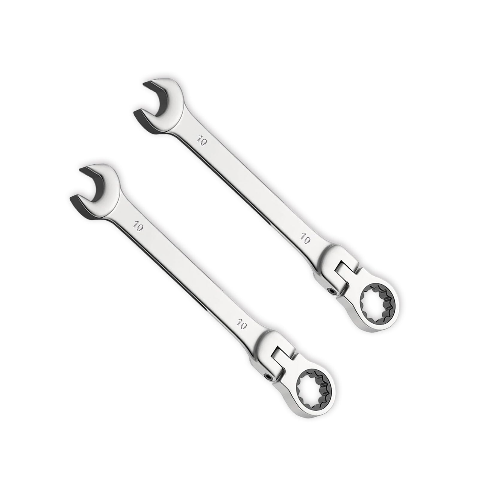 Leliafleury 2pcs 10mm Ratchet Spanner Flex-Head, Combination Wrench, Polished CR-V Chrome Vanadium Steel Metric Spanner, 72-Tooth, Box and Open End Ring Ratcheting Spanner Tool for Home Bicycle