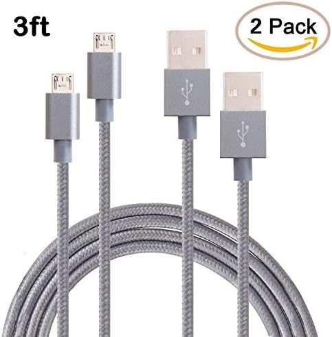 Sethjcsy 2 Pack 3FT Nylon Braided Micro USB Cable High Speed USB 2.0 A Male to Micro B Sync and Charging Cord for Android, Samsung Galaxy S6, HTC, LG, Motorola, Nokia and More (Grey-3ft-2pack)