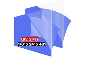 GetWant 2 Pack 24x48 Plexiglass Sheets, 1/8 inch Thick Clear 24x48 Acrylic Plexiglass Sheets, 24 x 48 Acrylic Board Plexiglass Panel for Display Case, Signs, Crafts, Skylight, Light Project