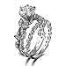 sandywident Unique Leaf Design 925 Plating Silver White Sapphire Diamond Wedding Engagement Ring Set