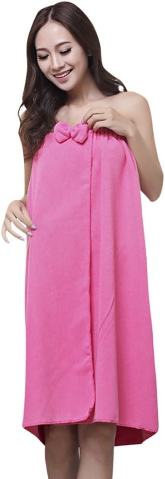 Digood Women's Adjustable Microfiber Plush Spa Bath Shower Wrap for Dorms, Gyms, Beaches,Bathroom (Hot Pink)