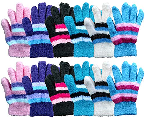 12 Pair Pack Of excell Kids Warm Winter Colorful Magic Stretch Gloves And Mittens (Pack I)