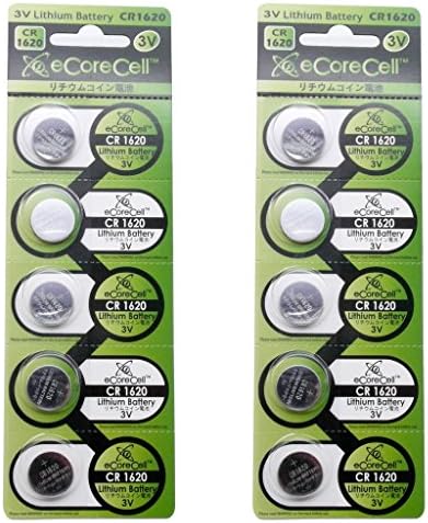 eCoreCell (10pcs) CR1620 5009LC 3V 3 Volt Lithium Single Use Non-rechargeable Button Coin Cell Battery