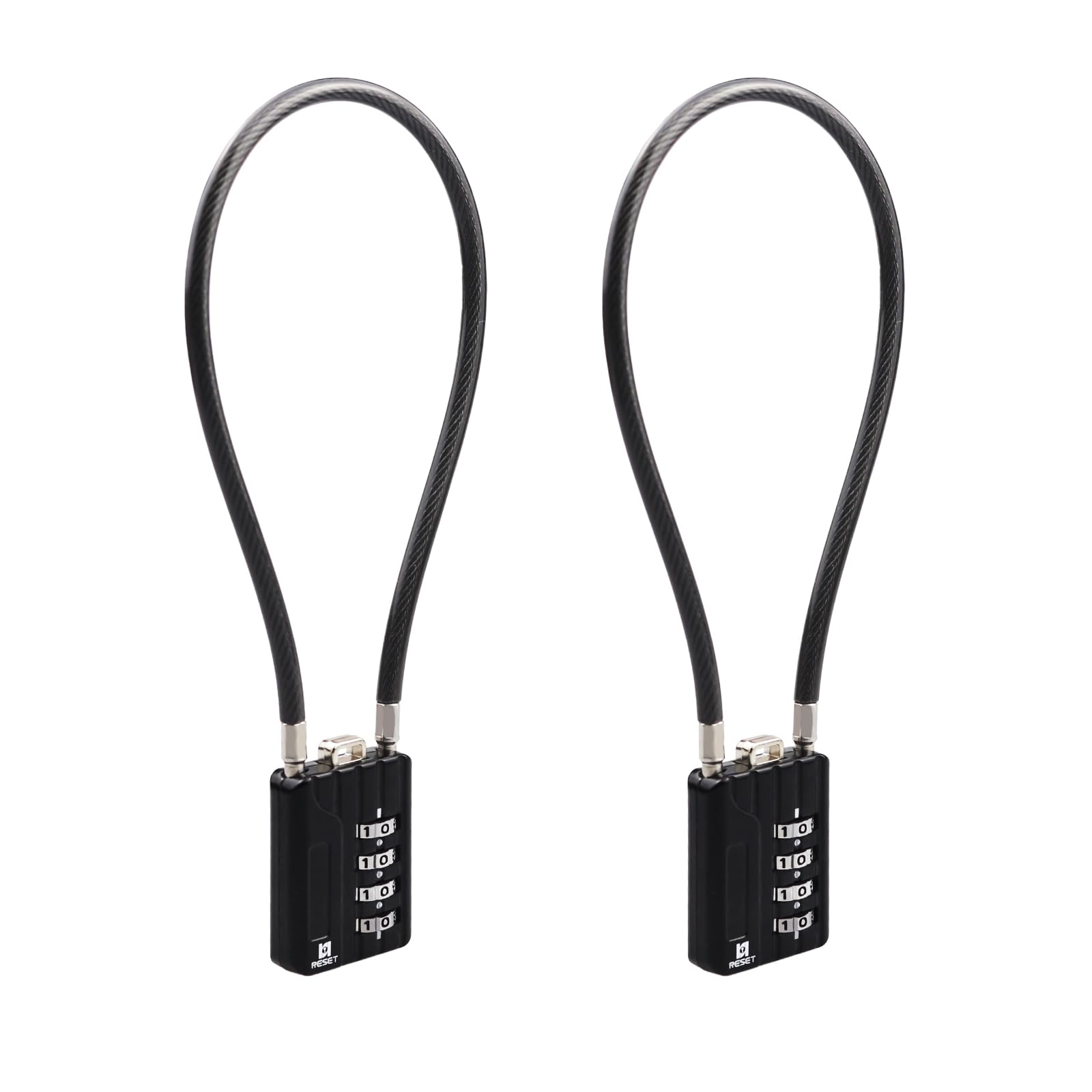 RESET-204 (2 Pack) 4 Digit Combination Padlock with 12 inch(30 cm) Flexible Long Cable for Locker Lock, Luggage,Suitcase, Bike, Bin, Trash Can, Case, Toolbox, Helmet, 5 mm Diameter, Black