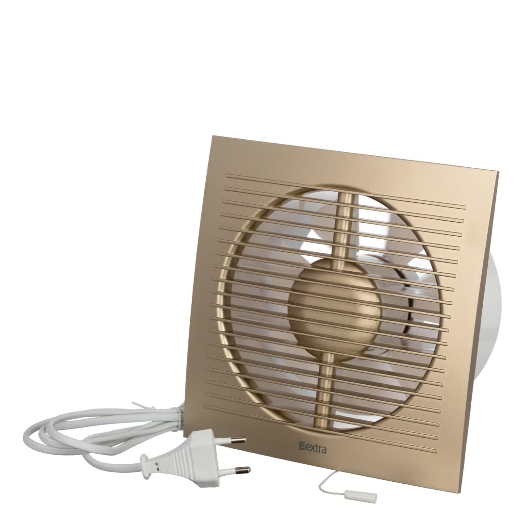 EUROPLAST Diameter 125 mm Wall Fan Exhaust Cable Switch Fan Kitchen Toilet Bathroom - Pull Cord and Plug - Plastic - Gold