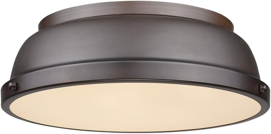 Golden Lighting 3602-14 RBZ Duncan Flush Mount, Rubbed Bronze with Rubbed Bronze Shade