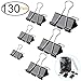ExcelFu 130 Pcs Binder Clips Paper Clamp Clips Paper Binder Assorted 6 Sizes, Black