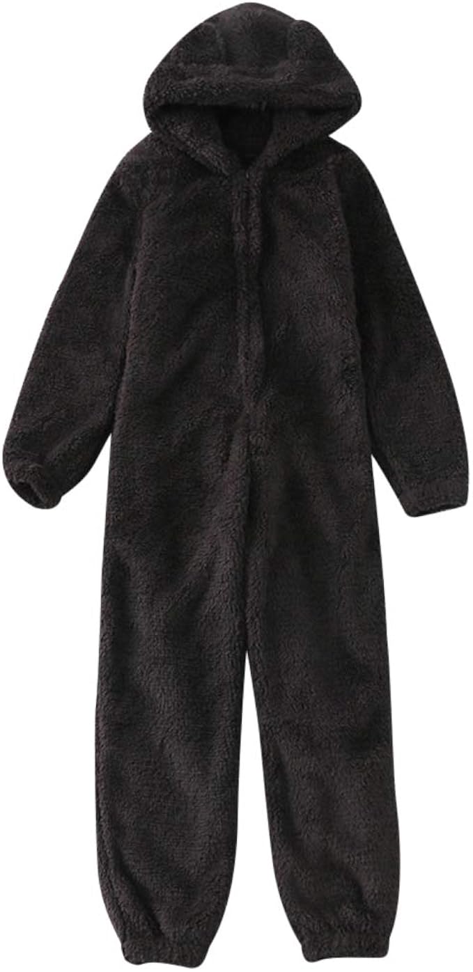 Loozykit Damen Kinder Jumpsuit Teddy Fleece Reißverschluss Einteiler