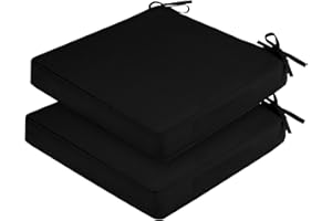 LOVTEX 19x19 Outdoor Chair Cushions Set of 2, Waterproof Patio Cushions for Outdoor Furniture with Removable Cover, Thick Outdoor Seat Cushions for Chairs with Straps and Portable Handle(Black)