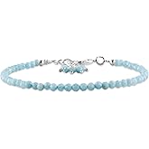 QNAVIC Natural Gemstone Micro Round Beads Dainty Choker Bangle Bracelet, Handmade Jewelry for Women, Healing Chakra Crystals Silver Plated Chain 8 inch, Birthday Gift for Her