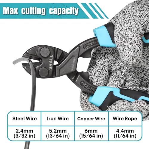 SHALL 8" Mini Bolt Cutter, Small Heavy Duty Wire Cutter, Grip Area for Pulling Nails and Grabbing Wires, More Efficient Leverage, Belt Pouch Included