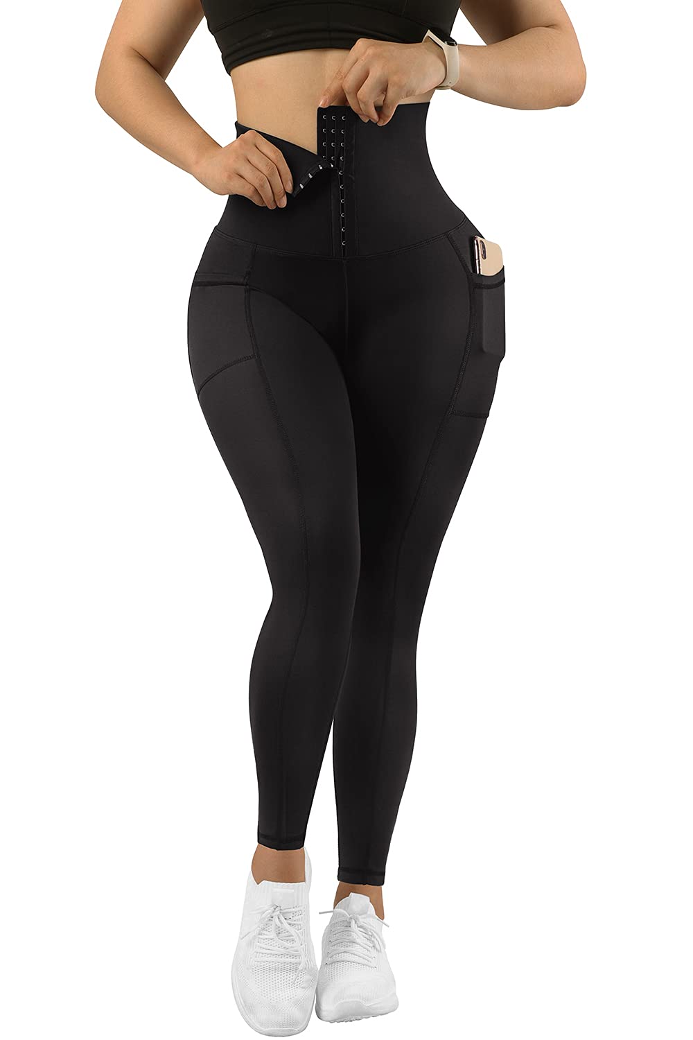 Photo 1 of MOOSLOVER Women Corset High Waisted Leggings with Pockets Tummy Control Body Shaper Yoga Pants(M,Black)