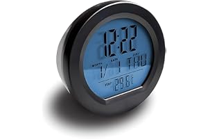 Tuxihapp Car Dashboard Clock with Automatic Backlight at Night, Solar Powered Auto Calendar with Switchable Fahrenheit & Celsius, 12/24 Hour Format Time Vehicle Adhesive Small Digital Clock (Black)