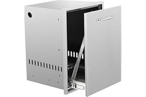 FORJAMINT Pull Out Trash Drawer 17" Wx23 Hx16 D Outdoor Kitchen Trash Drawer Propane Tank Cabinet Stainless Steel Trash Bin with Efficient Air Vents& Chrome Handle for BBQ Island Grill