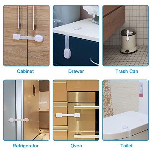 Cabinet Locks Child Safety Strap Locks (4+10 Pack) Adjustable Baby Locks for Cabinets, Fridge, Drawers, Dishwasher, Cupboard, Oven, No Drilling Needed
