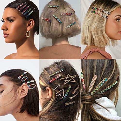 image for YMHPRIDE 10 Pcs Vintage Colorful Crystal Hair Pins Rhinestone Hair Cli