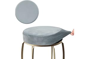 SINOSSO Bar Stool Cover, Super Soft Velvet Dia.15.5"-18" Round Stretchy Washable Dustproof Slipcover for Upholstered Furniture (L, Dark Grey,1 Count)