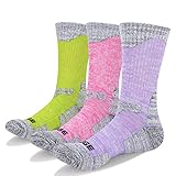 YUEDGE 3 Pairs Women's Cotton Cushion Crew Outdoor Sports Athletic Hiking Socks
