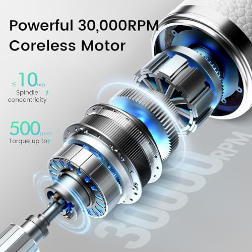 L'UGX Rechargeable Nail Drill Professional – Cordless Electric Nail File for Acrylic & Gel Nails 30000 RPM, Quiet & Smooth Efile for Manicure & Pedicure,Green with 7 Nail Drill bits