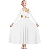 ORIDOOR Girls Praise Dance Dress Metallic Gold Liturgical Worship Church Robe Full Length Swing Lyrical Costume